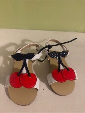 Janie and Jack White Sandals with Red Cherry Appliqués